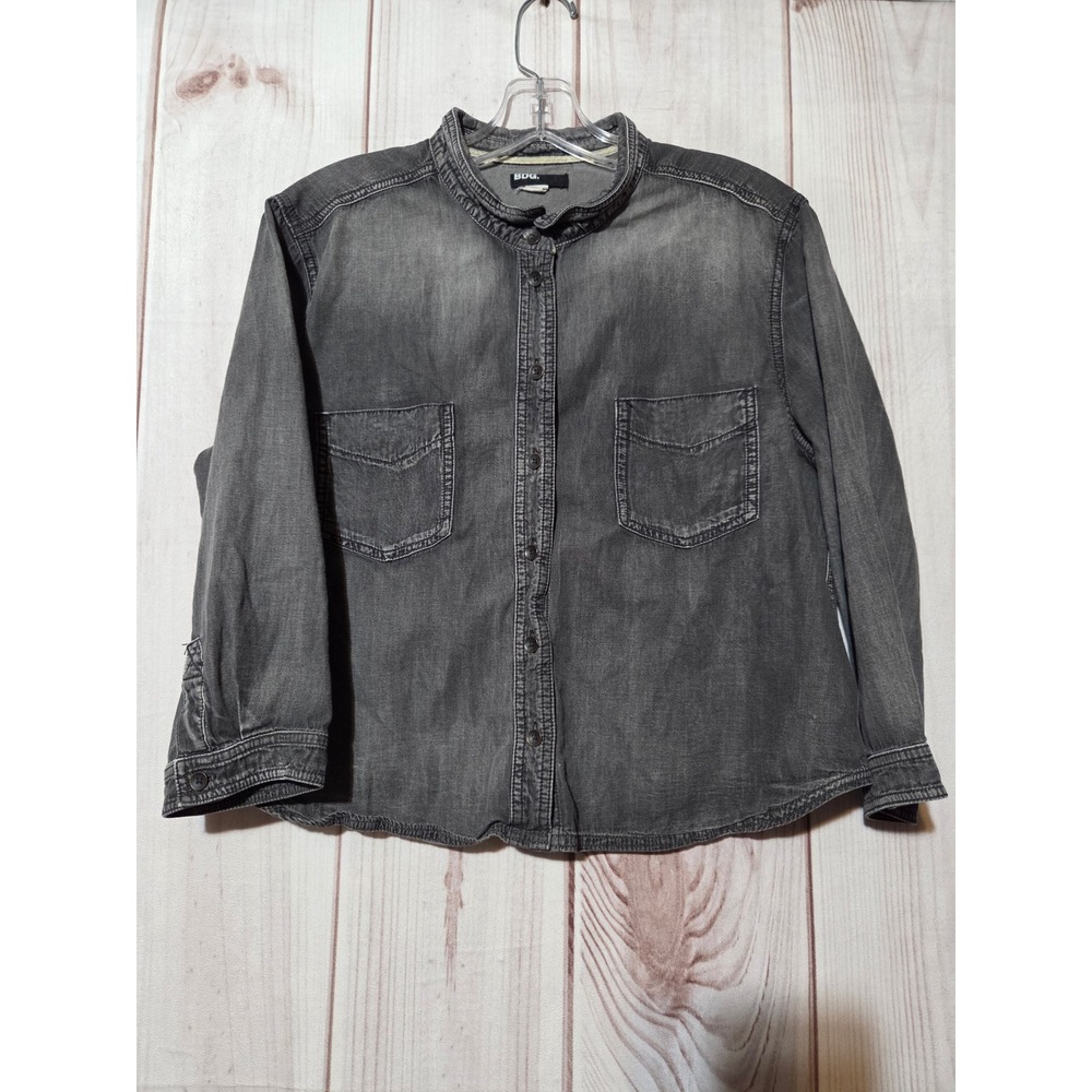 Casual Button-Front Denim Shirt - Black